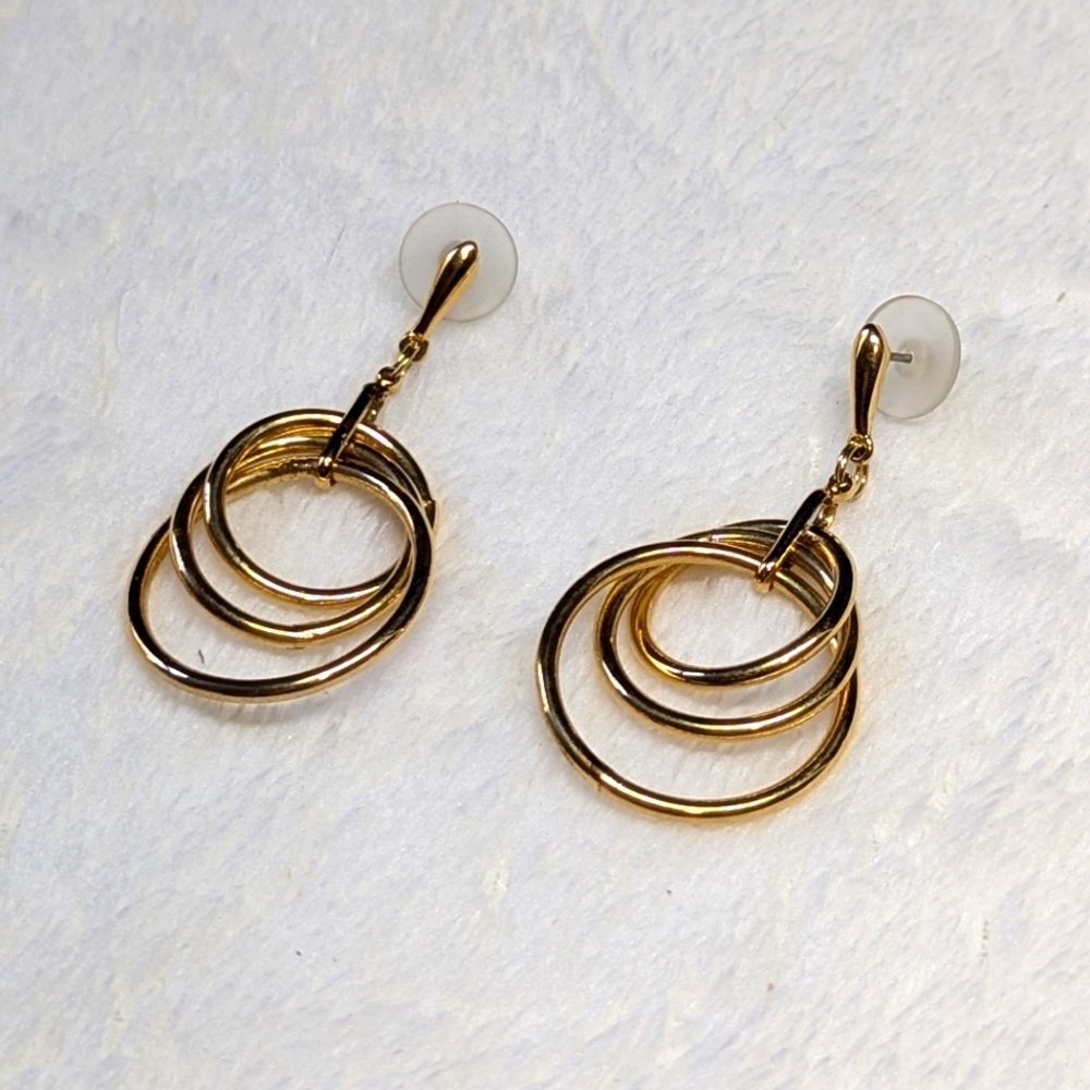 Vintage Goldtone Multi-Hoop Pierced Earrings - Picture 5 of 6
